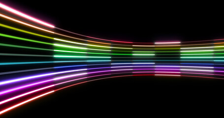 Neon Tube illumination Colorful line Ring Space abstract 3D illustration background.