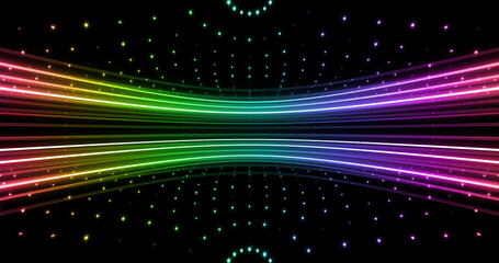 Naklejka premium Neon Tube illumination Colorful line Ring Space abstract 3D illustration background.