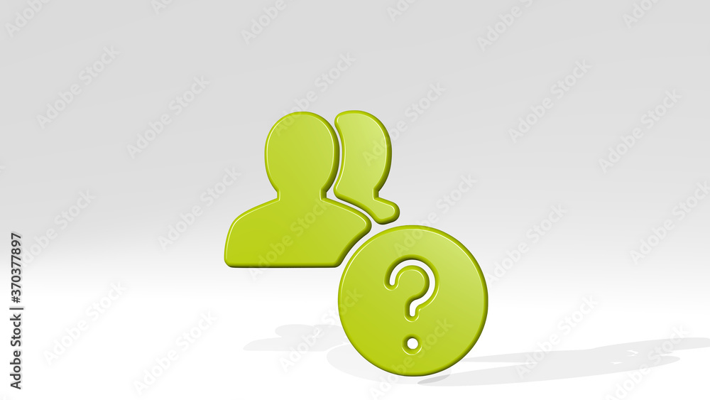 Poster MULTIPLE ACTIONS QUESTION made by 3D illustration of a shiny metallic sculpture with the shadow on light background. abstract and blue