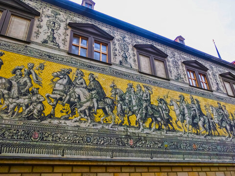 Dresden, Germany - December 31, 2017: Dresden, Germany. Georgentor and the Procession of Princes the first of the city's many Renaissance buildings.
