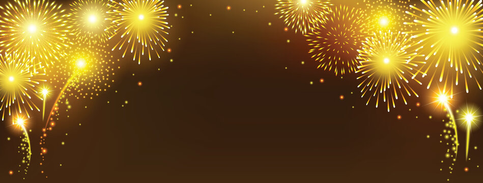 Abstract golden firework on black background for celebration