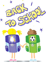 Obraz premium Two Students Go Back to School - Vector Illustration