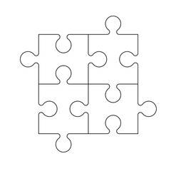 Jigsaw puzzle blank, four pieces outline, graphic vector layout 