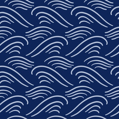 Ocean waves seamless pattern, classic blue color