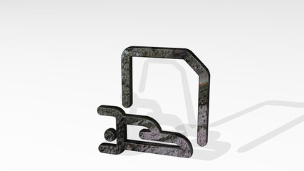 common file give hand made by 3D illustration of a shiny metallic sculpture casting shadow on light background. animal and beautiful