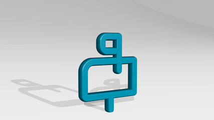 MAILBOX FULL stand with shadow. 3D illustration of metallic sculpture over a white background with mild texture. letter and communication