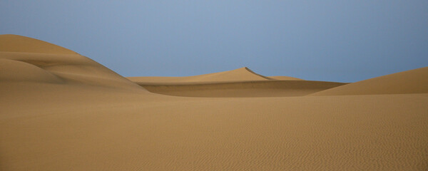 Fototapeta na wymiar Sand dunes and blue sky, Maspalomas, south of Gran Canaria, Canary Islands