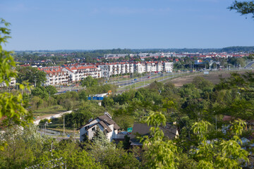 Panorama fragmentu miasta Wrocław, osiedle Jagodno, widok z góry