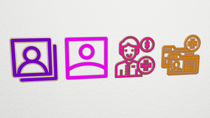 account made by 3D illustration of a shiny metallic sculpture on a wall with light background. business and concept