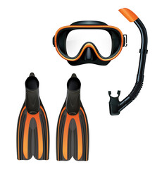 Dive mask, snorkel and pair of flippers. Vector illustration - 370384471