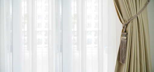 soft brown curtain with morning light from window bedroom interior background home beautiful ideas concept