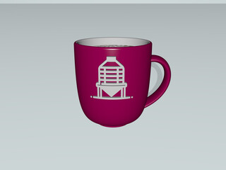 3D illustration of SILO icon embossed on a coffee cup over a white background having shadows.. agriculture and farm
