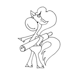 Coloring book for kids - baby unicorn with map. Black and white cute cartoon unicorns. Vector illustration.