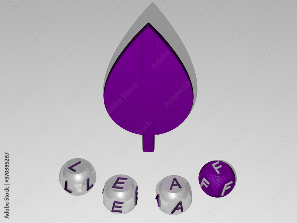 Poster 3d illustration of leaf graphics and text around the icon made by metallic dice letters for the rela