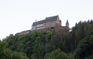Fototapeta na wymiar Vianden, Luxembourg on july 21, 2020: The old and restored Vianden castle