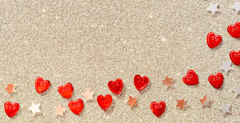 Red hearts on a grey background