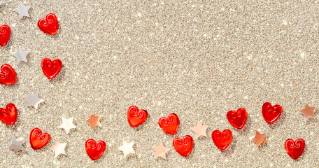 Red hearts on a grey background