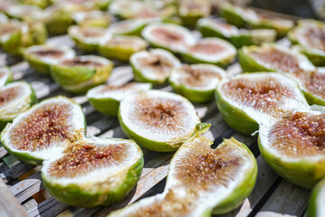 Traditional dried italian figs on sun light,healthy food,dry fruit,cilento