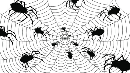 Spider Web On White Background Halloween Design Elements. Spooky Scary Horror Decor Vector