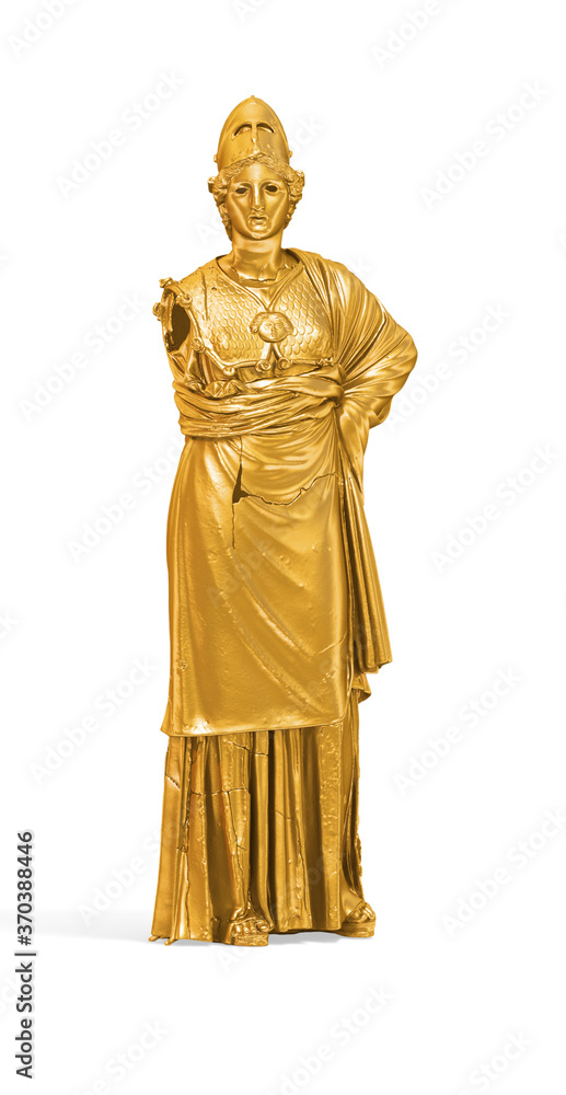 Poster a collection of sculptures created in gold on a white background for your design ideas. 3d render of