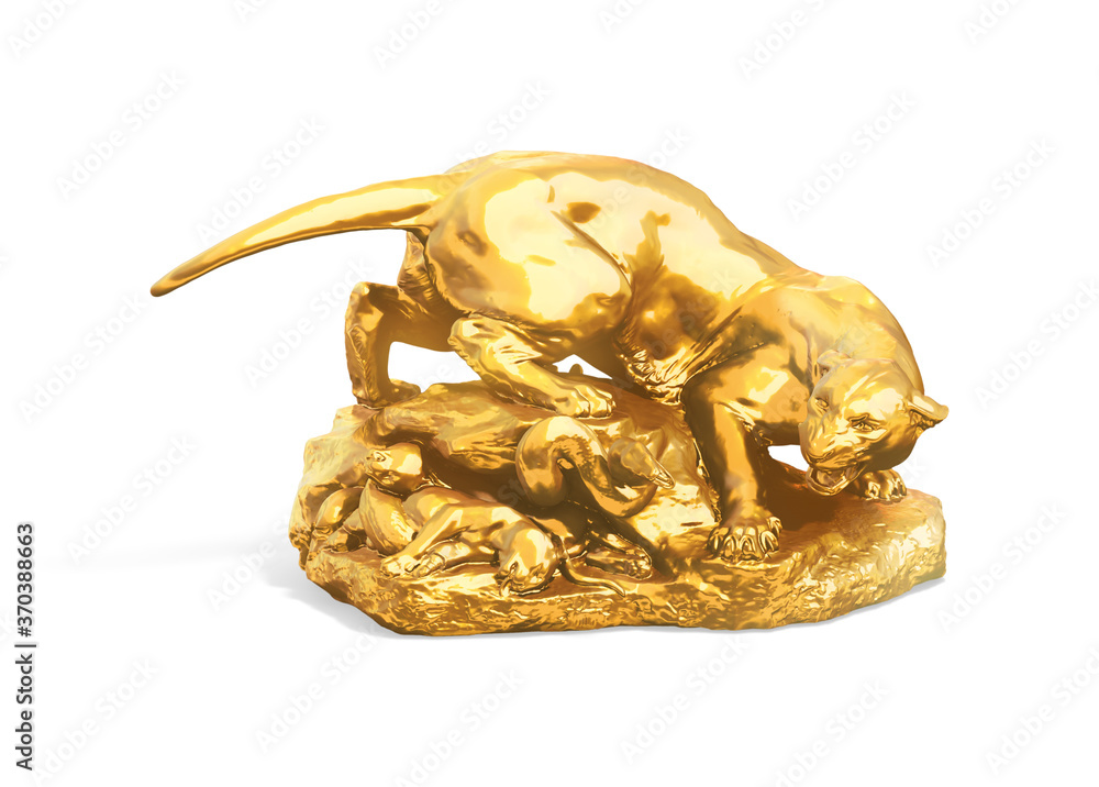 Poster a collection of sculptures created in gold on a white background for your design ideas. 3d render of