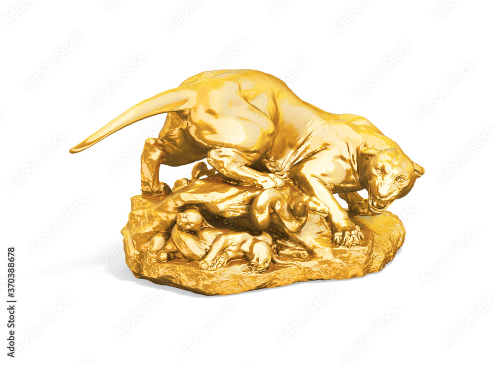 Poster a collection of sculptures created in gold on a white background for your design ideas. 3d render of