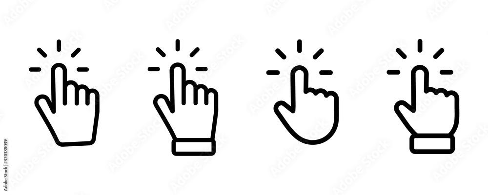 Fototapete Set of Hand pointer symbol in trendy flat style. Computer mouse click cursor. Click cursor collection. Clicking finger. Hand pointer icon. Cursor