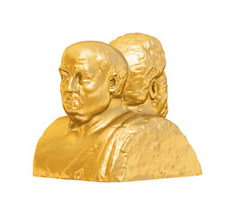 Obraz premium A collection of sculptures created in gold on a white background for your design ideas. 3D render of objects that you can style.