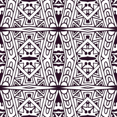 Vector seamless pattern african style art batik ikat. Ethnic black and white print vintage design.