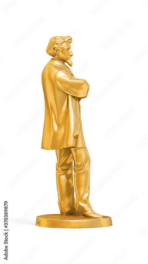 Poster a collection of sculptures created in gold on a white background for your design ideas. 3d render of