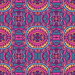 Fototapeta premium Ethnic tribal festive pattern for fabric. Abstract Doodle style seamless pattern ornamental. Indian design