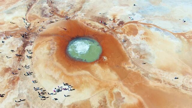 Aerial view of Aiken Spring(Devil's Eye) located in China QingHai. Drone shot footage 4k(UHD).