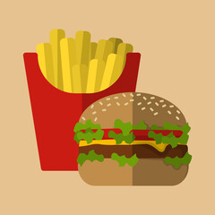 Flat design hamburger and french fries
