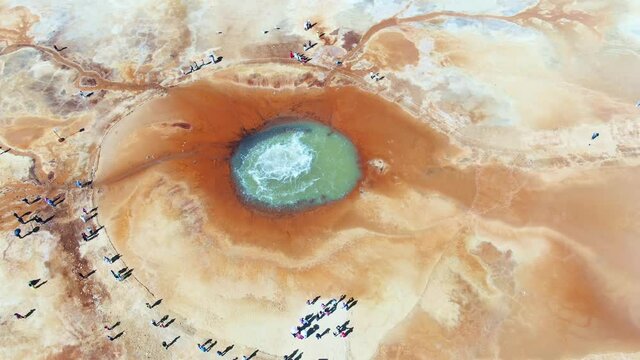 Aerial view of Aiken Spring(Devil's Eye) located in China QingHai. Drone shot footage 4k(UHD).