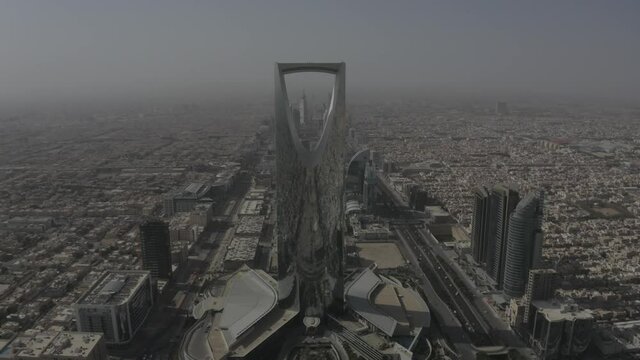 Riyadh, Saudi Arabia 09-08-2020 : Aerial view of Riyadh downtown with landscape view Kingdom tower and King Fahd road