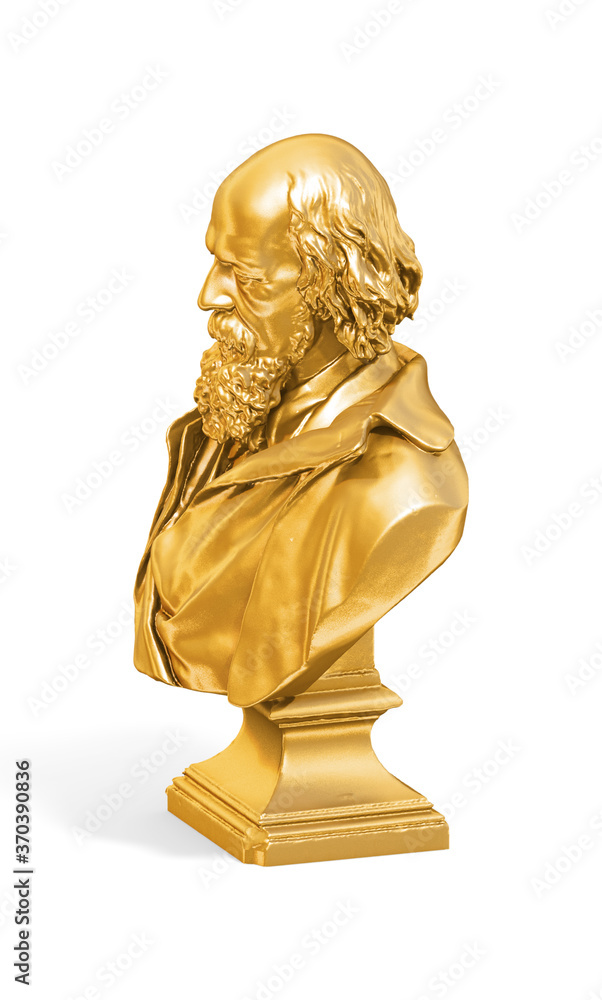 Poster a collection of sculptures created in gold on a white background for your design ideas. 3d render of