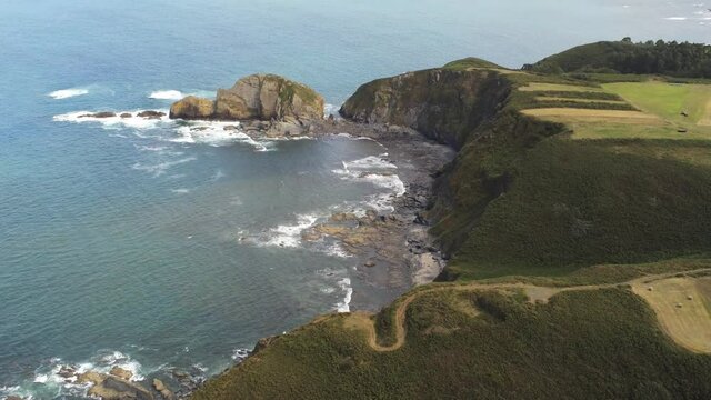 Cliffs in  the coast of Cabo de Peñas,Asturias,Spain. Aerial Drone Footage