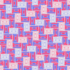 Seamless pattern with Vintage Cassette Tapes. Vector illustration.