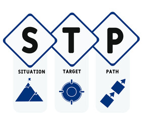 STP - situation target path. acronym business concept. vector illustration concept with keywords and icons. lettering illustration with icons for web banner, flyer, landing page, presentation