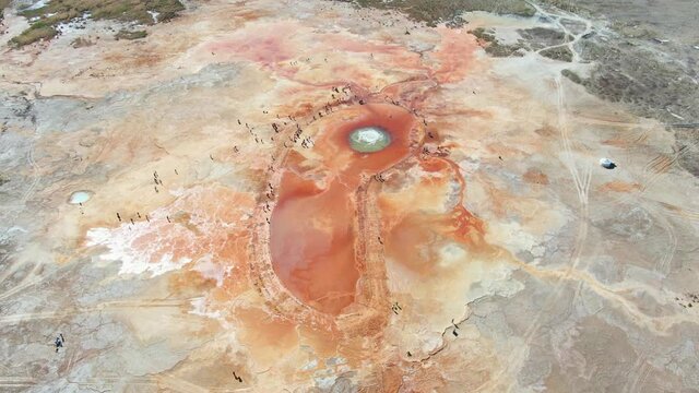 Aerial view of Aiken Spring(Devil's Eye) located in China QingHai. Drone shot footage 4k(UHD).