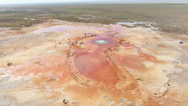 Aerial view of Aiken Spring(Devil's Eye) located in China QingHai. Drone shot footage 4k(UHD).