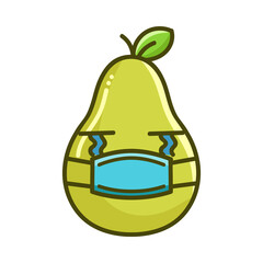 kawaii pear wearing mask cartoon illustration