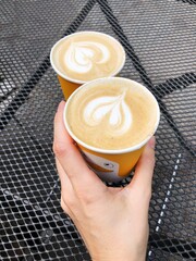 Delicious coffee cappuccino in the cafe view 