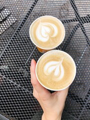 Delicious coffee cappuccino in the cafe view 