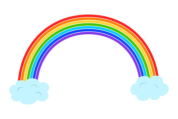 Illustration  with rainbow and clouds on white background.