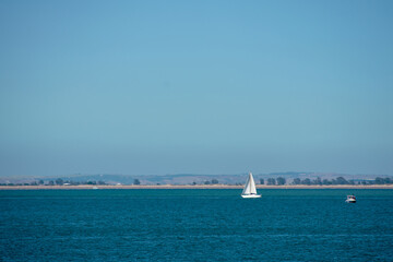 sailing boat in the bay of Cadiz, Andalusia. Spain. Europe
