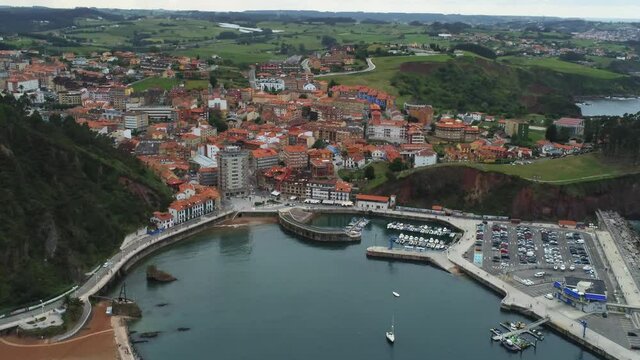 Candas, beautiful village in Asturias. Spain. Aerial Drone Footage