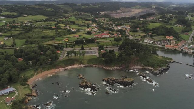 Beautiful coastal  landscape in Candas,Asturias. Spain. Aerial Drone Footage
