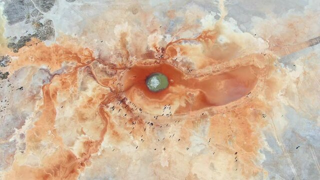 Aerial view of Aiken Spring(Devil's Eye) located in China QingHai. Drone shot footage 4k(UHD).