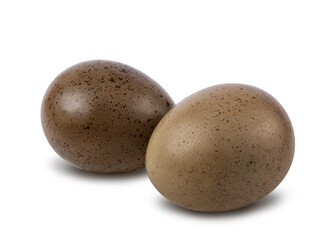Fototapeta premium Two quail eggs isolated on a white background with clipping path.